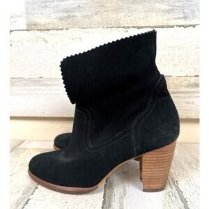 UGG Womens 6 Thames Black Suede Roll Cuff Almond Toe Heeled Ankle Boot NEW